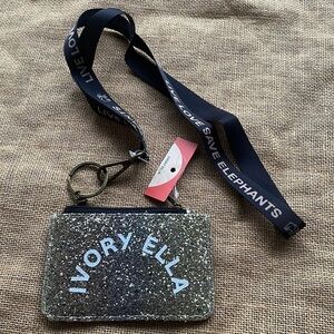 Ivory Ella Glitter Ombré Lanyard Black Gold New badge Holder Wallet Card Holder